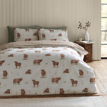 Catherine Lansfield Angus Highland Cow Reversible Double Duvet Cover Set with Pillowcases Natural
