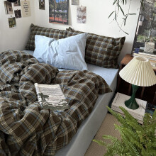Lanqinglv Double Duvet Cover Set Vintage Checkered Gingham Bedding Set Double Bed,1 Duvet Cover Plaid 200x200 cm with Zipper Closure and 2 Pillowcases