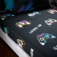 Catherine Lansfield Kids Bedroom Game Over Single Fitted Sheet 25cm Depth Black