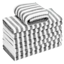gryeer 8 Pack Microfibre Tea Towels, Super Absorbent, Soft and Thick Kitchen Towels, Check designed with Hanging Loops, 65 x 45 cm, Grey