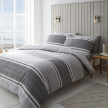 Catherine Lansfield Bedding Textured Banded Stripe Double Duvet Cover Set with Pillowcases Charcoal Grey