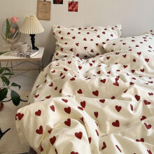 Michorinee Double Duvet Cover Set Red Love Heart Pattern Bedding Set Double Bed 3pcs Microfiber Quilt Cover Zipper Closure with 2 Pillow Cases 50x75
