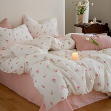 Lanqinglv Double Duvet Cover Set Floral White Pink Tulips Flowers Bedding Modern Comforter Cover 200x200 cm with Zipper Closure and 2 Pillowcases