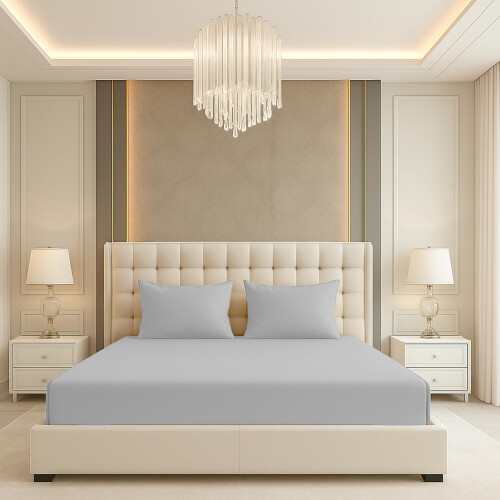 BEDIO King Size Fitted Sheets Extra Deep Pocket Grey 40 CM Bed Sheets Soft Brushed Microfiber Fabric, Elastic Corners Breathable Shrinkage