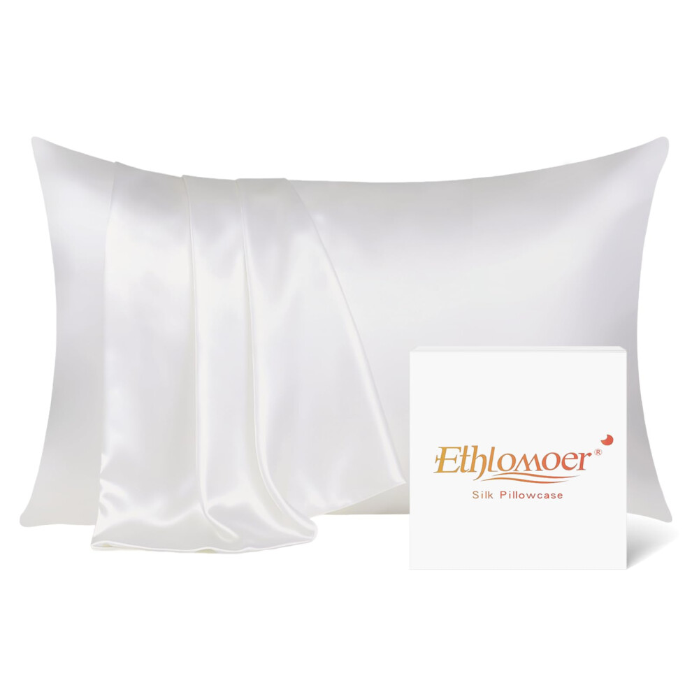 Ethlomoer Natural Pure Silk Pillowcase For Hair And Skin, Both Side 19Mm, Hypoallergenic, 600 Thread Count, Smooth Silk Pillow Case With Hidden