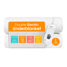 Abode Double Electric Blanket 90W White Heater with 3 Heat Settings, Preheat Function & Detachable Controls, 1.4m Power Cord & Machine Washable