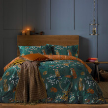 furn. Forest Fauna Woodland Duvet Set ? Reversible Nature Inspired Bedding with Animal Print, Soft Polycotton, Machine Washable (Emerald ? Super King)