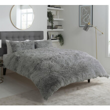 Olivia Rocco Snuggle Duvet Cover Set Super Soft Fluffy Quilt Sets Warm Cosy Winter Bedding, Double Silver
