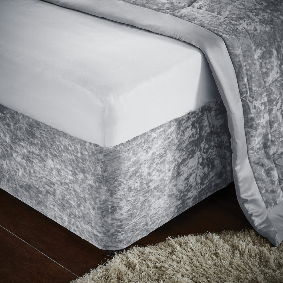 Catherine Lansfield Crushed Velvet Double Divan Base Wrap Bd/46254/W/Bwrapd/Si Silver