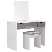 GFW Elizabeth Dressing Table Set White. Make Up & Hair Vanity Table With Drawers, Large Mirror & Plush Padded Stool. Modern Makeup Desk For Bedroom, H