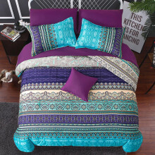 King Size Bohemian Duvet Cover Purple and Blue Colorful Boho Bedding Set with 2 Pillowcases Soft Microfiber Moroccan Bed Cover 220cm X 230cm