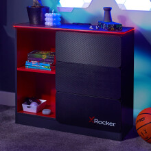 X-Rocker Carbon-Tek 70cm Width, RGB LED Chest of Drawers - Neo Fibre Lighting, 3 Drawer, 2 Open Shelves, Durable Wooden Frame for Kids & Teens - Grey