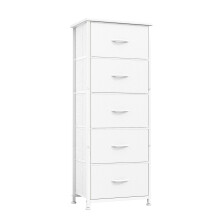 CAIYUN Chest of Drawers, 5 Drawer Tall Dresser, Fabric Dresser for Bedroom Closet Entryway Hallway Nursery Bedside, Storage Organiser Unit, White