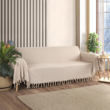 Milam London Sofa Throws Large 3 Seater | Extra Large Throws For Settees | Cotton Throw For Sofas Large | Herringbone Throw | 180 x 300 cm (Beige)