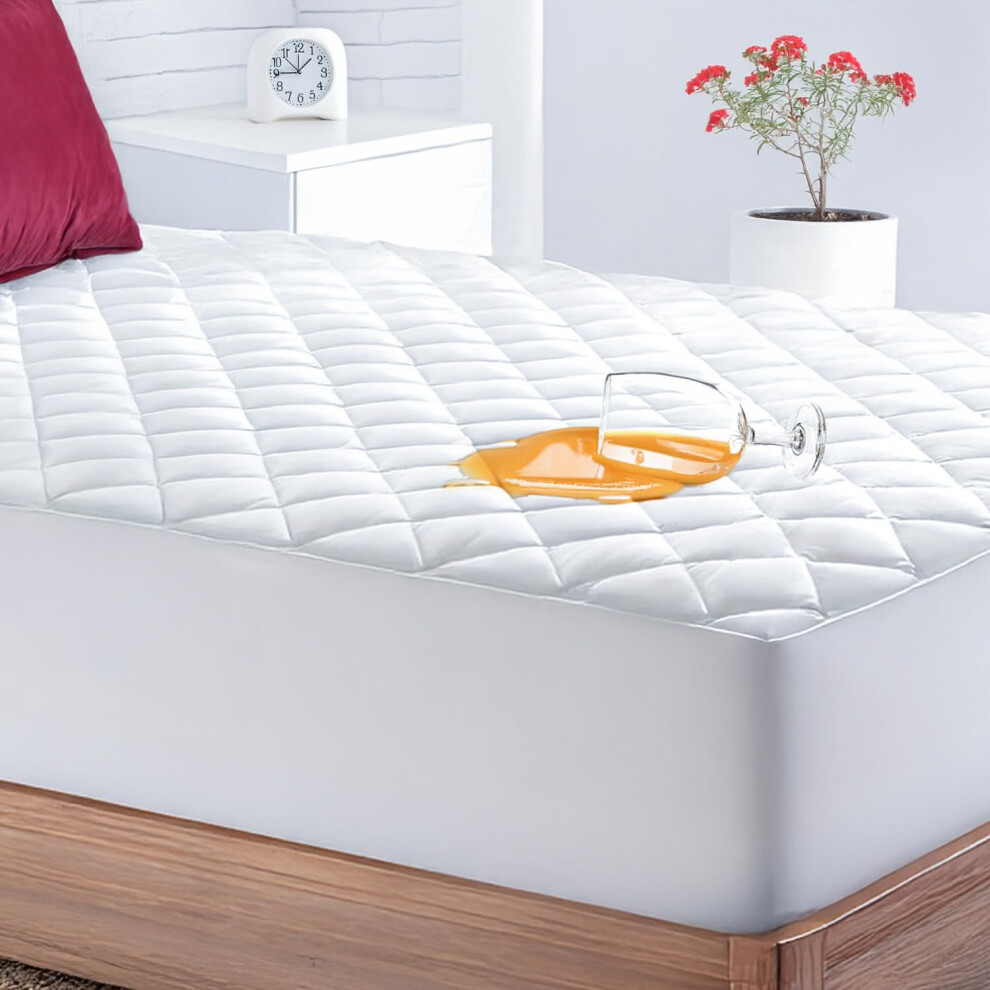 Quilted Waterproof Double Bed Mattress Protector, 4-Layer Super Absorbent, Extra Deep 35Cm Fitted Skirt, Hypoallergenic & Breathable Lakhmaali