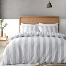 Catherine Lansfield Cove Stripe Reversible Double Duvet Cover Set with Pillowcases Silver Grey