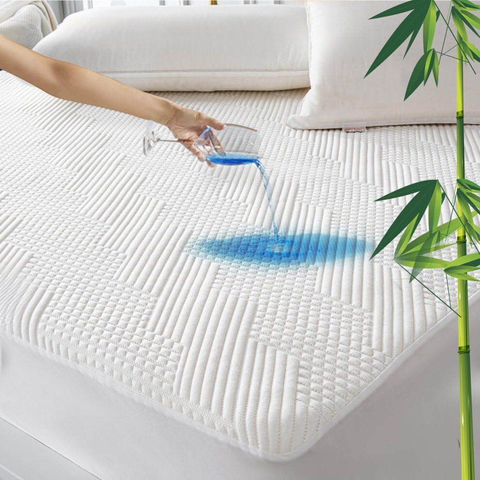 Bamboo Waterproof Mattress Protector Super King - 3D Air Fiber Cooling Mattress Cover, Breathable Ultra Soft Noiseless Mattress Protector With Grt