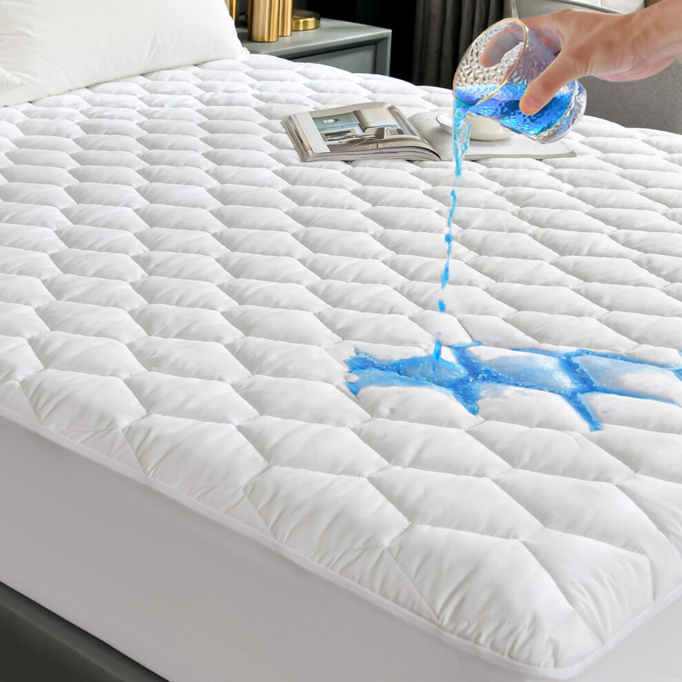 Waterproof Mattress Protector Double Bed, 30Cm Extra Deep Skirt, Breathable Noiseless Quilted Mattress Cover, Super Absorbent Dust Proof Mattress Grt