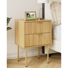 HEYZOEY Bedside Table, Small Bedside Tables with 2 Drawers, Wooden Nightstand with Gold Legs, Mid-Century Modern Bed Side End Table for Bedroom,