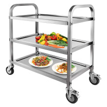 Nisorpa 3 Tier Stainless Steel Catering Trolley Wheels Utility Cart Kitchen Cart Serving Trolley with Locking Wheels for Kitchen Hotels -