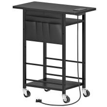 HOOBRO 3-Tier Mobile Computer Tower Stand with Power Outlet, Height Adjustable PC Stand, PC Holder, Computer Tower Cart, with Fabric Pockets, for Home