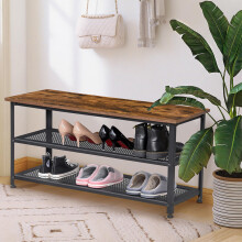 H JINHUI Shoe Bench, Industrial Shoe Rack with Mesh Shelves, 100 x 38 x 45 cm Storage Organiser Shelf, Steel Structure, for Living Room, Bedroom,
