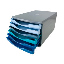 Deflecto Cool Breeze Desk Drawer Set featuring 6 x 30mm Drawers in Deep Blue and Aqua Tones - A4 Desktop Organiser