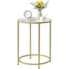 YMYNY Round Side Table, 2 Tier Accent Table, Tempered Glass End Table, Small Coffee Table, Sofa Table, Bedside Table, Modern Style, for Living Room,