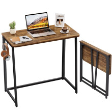 WOHOMO Folding Computer Desk,Small Writing Desk 80cm,Space-Saving Foldable Laptop Table Writing Workstation for Home Office,Easy Assembly,Rustic
