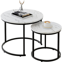 Round Coffee Tables, Set of 2 End Table, Nesting Tables, Side Table with Metal Frame for Living Room/Bedroom/Balcony/Office/Apartment, Diameter