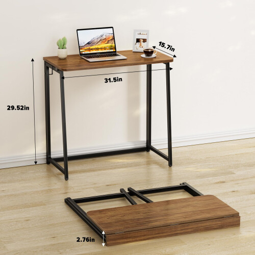 WOHOMO Folding Computer Desk,Small Writing Desk 80cm,Space-Saving Foldable Laptop Table Writing Workstation for Home Office,Easy Assembly,Rustic 1