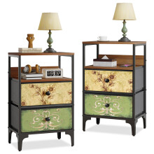 LYNCOHOME Bedside Tables set of 2,Bed Side Table for Bedroom, Nightstand with 2 Storage Fabric Drawers and Metal Frame for Bedroom,Living Room