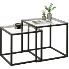 Huhote Nesting Tables, Set of 2 End Table, Coffee Tables, Side Table with Metal Frame for Living Room/Bedroom/Balcony/Office/Apartment, Diameter 50/45