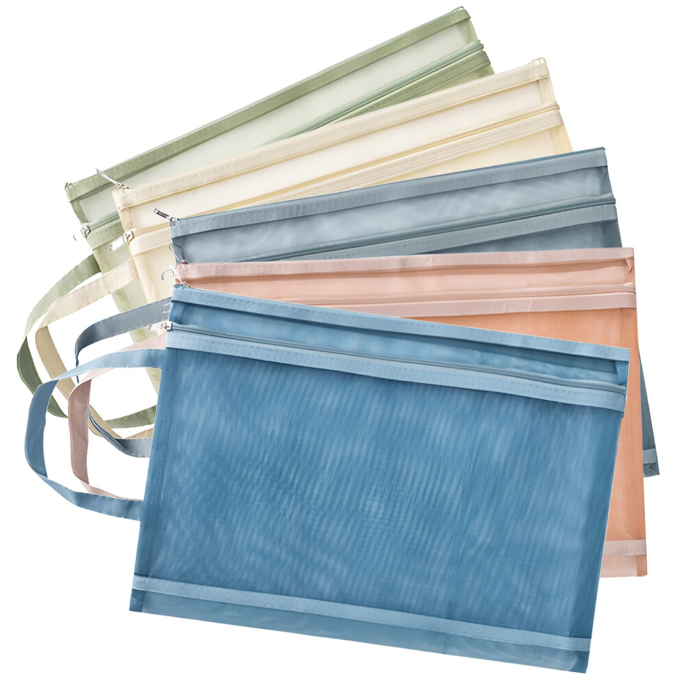 Gesdyo 5 Color Mesh Zipper Pouch Bags,Colored Double-Layer Toy Storage Bags With Zipper, Nylon Board Game Storage, Breathable See Puzzle Building