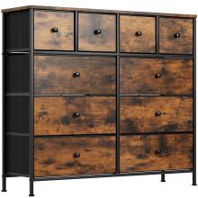 Clevich Chest of Drawers with 10 Fabric Drawers, Wooden top Sideboard, Metal Frame, Anti-Tip Design Storage Cabinet for Bedroom, Living Room &