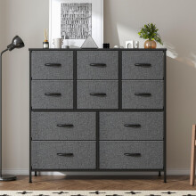 Feonase Chest of Drawers,Bedroom Tall Dresser with 10 Fabric Drawers, Metal Frame & MDF Wood Top, Adjustable Feet, Storage Organizer Unit for Bedroom,