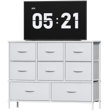 Feonase Chest of Drawers, Bedroom Dresser with 8 Fabric Drawers, Metal Frame & MDF Wood Top, Adjustable Feet, Storage Organizer Unit for Bedroom,