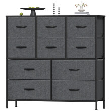 Feonase Chest of Drawers, Bedroom Tall Dresser with 10 Fabric Drawers, Metal Frame & MDF Wood Top, Adjustable Feet, Storage Organizer Unit for