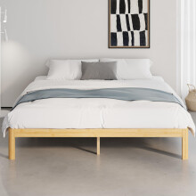 QFtime Bamboo Wood King Size Bed Frame with Metal Slats Support, Platform King Bed Frame, Easy to Install, Noise Free, Sturdy, 30.5 cm High