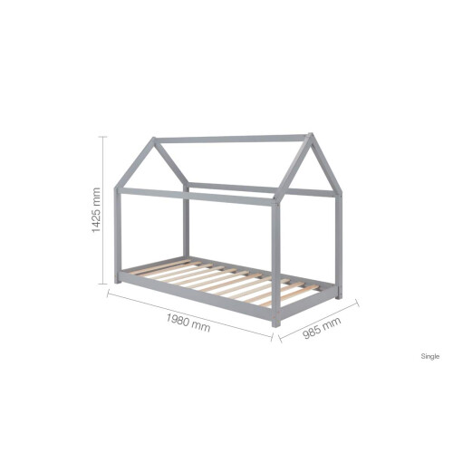 Birlea Birlea, House Kids Bed, Grey, Pine, 90cm 1