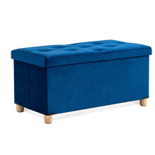 BRIAN & DANY Ottoman Storage Box with 4 Wood Legs, Velvet Storage Ottoman for Living Room, Navy Blue, 76 x 38 x 38 cm