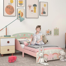 ZONEKIZ Toddler Bed Frame, Kids Bedroom Furniture for Ages 3-6 Years, 77 x 143 x 60cm - Pink