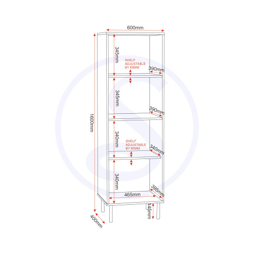 Seconique Seconique Leon 1 Door 2 Shelf Cabinet in Medium Oak Effect 2