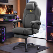 SONGMICS HOME Gaming Chair, Ergonomic Computer Chair with Footrest, Video Game Chair with Headrest, Cotton-Linen Fabric, Adjustable Height, Dove Grey