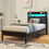 VERFARM 3ft Single Bed Frame with LED Lights Storage Upholstered Headboard and Charging Station, Solid Metal Platform Bed Single Size, No Box Spring 3