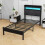 VERFARM 3ft Single Bed Frame with LED Lights Storage Upholstered Headboard and Charging Station, Solid Metal Platform Bed Single Size, No Box Spring 5