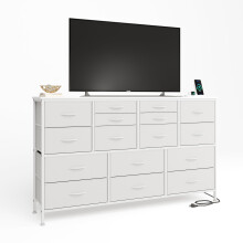 CAIYUN Chest of Drawers Bedroom, Contains 2 AC Ports & 2 USB, Bedroom Cabinet, 16 Storage Fabric Drawers Dresser for Bedroom, TV Stand Dresser with
