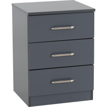 Seconique Dakota 3 Drawer Bedside in Dark Grey