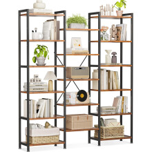 Coleshome Triple Bookshelf, Large Bookcase with 14 Open Display Shelves, Industrial Book Shelves Book Case for Bedroom, Wide Standing Shelving Unit