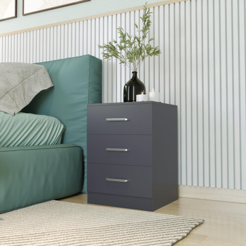 Seconique Seconique Dakota 3 Drawer Bedside in Dark Grey 1